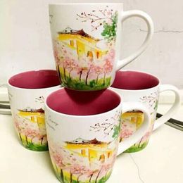 Mugs HF Creative Ceramic Cherry Blossom Coffee Mug Breakfast Milk Cup Afternoon Tea Office Home Drinking