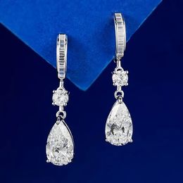 Spring Qiaoer 925 Sterling Silver 712MM Crushed Ice Cut Pear High Carbon Diamonds Gemstone Drop Dangle Earrings Fine Jewelry 240401