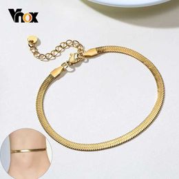 Chain Vnox Elegant Flat Snake Chain Anklet for Women Gold Colour Metal Adjustable Herringbone Link Chain Holiday Beach Lady Jewellery Q240401