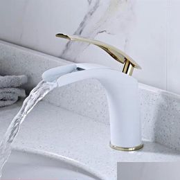 Bathroom Sink Faucets Wzly Basin White Brass Open Type Waterfall Mixer Tap Cold Water Torneiras Do Banheiro Drop Delivery Home Garden Dhgxl