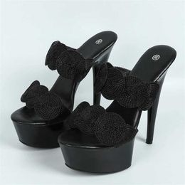 Dress Shoes Sexy Peep Toe Pole Dance Heels Platform Slipper For Women Handmade Weave Narrow Band Summer Sandal Female Shoes Pumps H240401N5SE