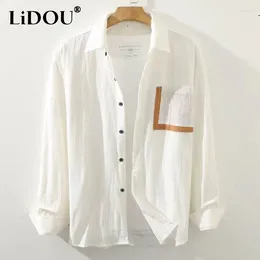 Men's Casual Shirts Spring Autumn Solid Cotton Fashion Shirt Man Long Sleeve Loose All Match Blouse Male Button Korean Vintage Homme Clothes