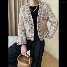 Women's Jackets French V-neck Color Woven Tweed Coat Female Small Fragrance Tassels Casual Loose Basic Fashion Elegant Chic Women Jacket