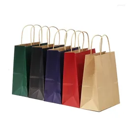 Gift Wrap 10PCS/lot 21x15x8cm Multifunction Dark Colour Kraft Paper Bag With Handles For Gifts Shops Party Christmas High Quality Wholesale