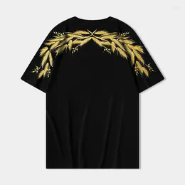 Men's T Shirts Golden Wheat Embroidery Shirt For Men Short Sleeved Loose Fit Summer Quality Cotton Knitted Casual Premium Camisetas