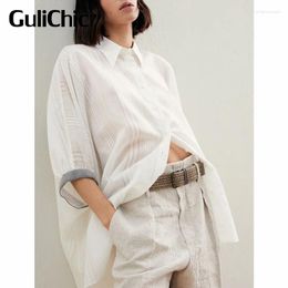 Women's Blouses 6.16 GuliChic Women Fashion Bead Cuffs Solid Colour Casual Loose Comfortable Midi Shirt