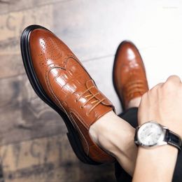 Casual Shoes Embossed Crocodile Pattern Genuine Leather Mens Fashion Business Office Dress Italian Black Lace Up Formal Oxfords