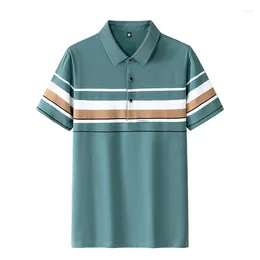 Men's Polos Summer Pullover Solid Turn-down Collar Striped Button Short Sleeve T-shirt Casual Formal England Style Undershirt Tops