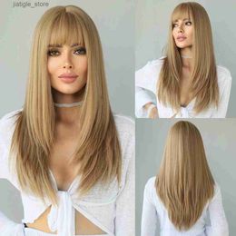 Synthetic Wigs NAMM Synthetic Blonde Wigs with Bangs Long Straight Hair Wigs for Women Cosplay Wig Party Heat Resistant Hair Natural Female Wig Y240401