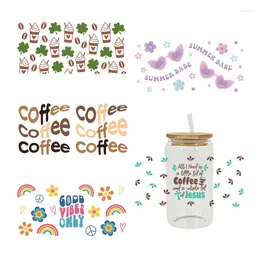 Window Stickers UV DTF Coffee Bean Transfer Happy Juice Printed Sticker For The 16oz Libbey Glasses Wraps Bottles D7655