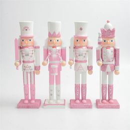 30CM Wooden Nutcracker Solider Figurine Puppet Pink Glitter Soldier Doll Toy Handcraft Ornament Christmas Home Office Decoration 240325