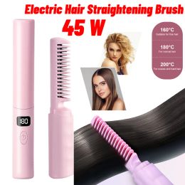 Irons 2 in 1 Portable Electric Hair Straightening Brush Hair Straightener Electric Comb Straightener Hair Brushes for All Hair Types