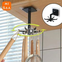 Kitchen Storage Self-adhesive Hook 360 Degrees Rotated Six-claw Rack Punch-free Hooks Gadgets Multi-Purpose Exquisite