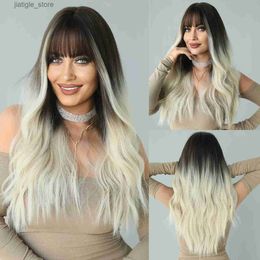 Synthetic Wigs NAMM Ombre Women Wavy Wig with Bangs Synthetic Heat Resistant Blonde Wigs for Woman Cosplay Daily Party Long Straight Wigs Y240401