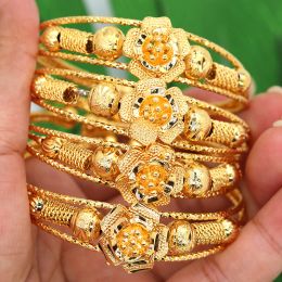 Bangles Africa Bangles Wedding Gift Beads 24k Gold Color Dubai Bangles For Women Ball Copper Saudi Arabic Flower Bracelet Girls jewelry