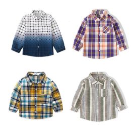Spring Autumn grid long sleeve Boys Shirts Baby Kids clothes Cotton tops wear Fashion Plaid handsome Blouses for Children 240314