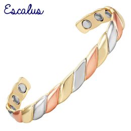 Bangles Escalus Pure Copper Magnetic Tri Color Style Bangle For Women Vintage Bracelet Healing Health Blood Promotion Fashion Jewelry