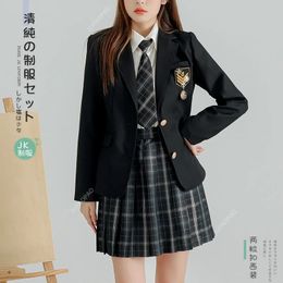 Japanese School Fashion Jk Uniform Coat Spring Autumn Black Lapel Long Sleeve Jackets With College Style Costume 240325