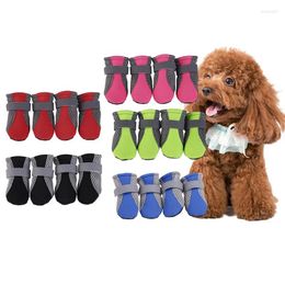 Dog Apparel 4pcs Non-slip Pet Boots Protector Reflective Straps Comfortable And Breathable Teddy Cute Net Shoes Puppy