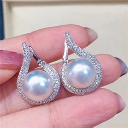 Stud Earrings MeiBaPJ 11-12mm Big Natural Semiround Pearl Fashion 925 Silver Fine Wedding Jewelry For Women