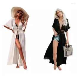 Women's Sexy Long Lace Dress Beach Maxi Summer Bikini Sundress Cover V-Neck Swimwear Beachwear Ladies Up