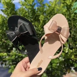 Sandals Summer 2023 Women's New Melissa Double Bowknot Flipflops Sweet Girl Candy Colour Beach Shoes Adult Flat Jelly Shoes SM148