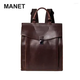 Backpack MANET Retro For Male PU Leather School Bags Boys Casual Teenage Gril Bookbag Waterproof Laptop Bag Back To