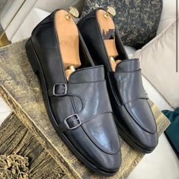 Dress Shoes Loafers For Men Business Slip-On Round Toe Spring Autumn Double Buckle Monk Brown Size 38-46