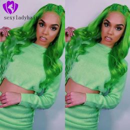 Wigs New Green Wavy brazilian Lace Front Wig 26" Long Heat Resistant Cosplay Synthetic Wig For black /white Women