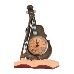 Table Clocks Gift Home Decor Bedroom Violin Model Desk Clock Resin Craft Living Room Vintage Cafe Battery Operated Musical Instrument Office