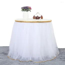 Table Skirt High-end Gold Brim 3 Layer Elegant Mesh Fluffy Tutu Red Wine For Party Wedding Birthday Home Decoration