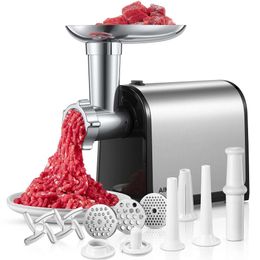 Electric Grinder, Aiheat Filler, with 2 Blades, Plates, 3 Sausage Tubes, Heavy-duty Meat Grinder for Home Kitchen Use, Stainless Steel