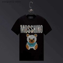 Men's T-Shirts Cartoon Bear Letter Rhinestones T Shirts Men Clothing Fashion Strtwear Short Slve O Neck Slim T-shirts T240401