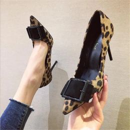 Pumps High Heels Shoes Women Pumps Flock Leopard Black Print Sexy Stilettos 9cm 6cm Party Heeled Designer Shoes Plus Big Size