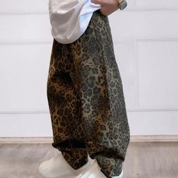 Men's Pants Loose Fit Leopard Print Hop With Crotch Breathable Pockets For Men Retro Style Full Length Trousers Streetwear