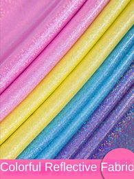 Laser Reflective Fabric By The Metre for Clothes Dresses Diy Sewing Bronzing Glitter Colourful Decorative Stage Cloth Glossy Pink 240326