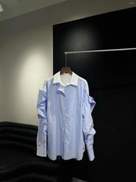 Women's Blouses Layered Anti-old Burr Stitching Loose Shirt Blue And White Light Colour Matching More Spring Summer Breath