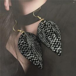 Dangle Earrings Trendy Chic Fake Leather PU With Snake Skin Prinkted Leaf Shape Drop For Women Girl Sexy Jewelry