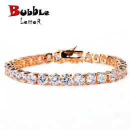 Chain Bubble Letter 4mm Mens AAA Cubic Zirconia Tennis Bracelet Chain Hip Hop Jewelry 1 Row Gold CZ Bracelet Link Birthday Gift Q240401