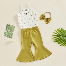 Clothing Sets Baby Girl Ireland Festival Outfits Shamrock Print Sleeveless Rompers Flare Pants Headband 3Pcs Clothes Set