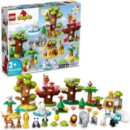 LEGO DUPLO Wild Animals of The World Toy 10975 - Educational Animal Building Kit with 22 Animal Figures, Sounds, and World Map Playmat - Learning Toy Gift for Toddlers Girls