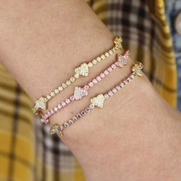 Chain Gold Filled Delicate Colourful White Purple Pink Thin Tennis Cz Heart Chain Bracelets For Women Lover Elegance Gifts Jewellery Q240401