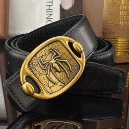 Belts Hot 2023 New Spider Pattern Leather Belt with High Quality Mens Leather Smooth Buckle Casual Belt Full Grain Leather Ceinture Homme Q240401