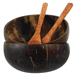 Bowls 2 Sets Rice Bowl Unique Pattern Tableware Home Restaurant Decor Coconuts Shell Container Salad