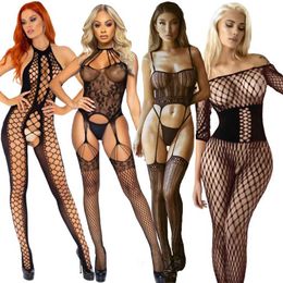 Sexy Pyjamas Sexy Lingerie Bodystockings Women Fishnet Open Crotch Catsuit Mesh Tights Lingerie Erotic Jumpsuit Bodysuit Teddie 240330