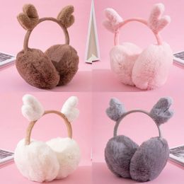 Christmas Antlers Winter Earmuffs New Fur Elk Ear MuffsSolid Color Headphones Women Girls Fur Headphones Warm Ear Warmers Hot