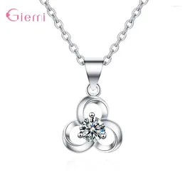 Pendant Necklaces 925 Silver Needle Necklace Jewellery For Women Female Girl Christmas Year Gifts Classic Flower With Clear Cubic Zircon Stone