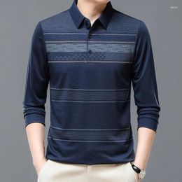 Men's Polos 2024 Spring Polo Shirt Soft Striped Long Sleeve Fashion Autumn Clothing For Men Korean Style Warm Top Quality