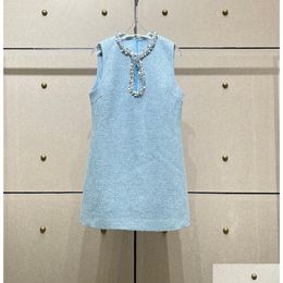 Basic Casual Dresses Womens Light Blue Sequin Sleeveless Mini Dress Drop Delivery Apparel Clothing Dha0O