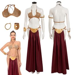 Leia Cosplay Fantasy Sexy Slave Uniform Movie Space Battle Princess Costume Disguise Bikini Set Adult Women Roleplay Outfits 240319